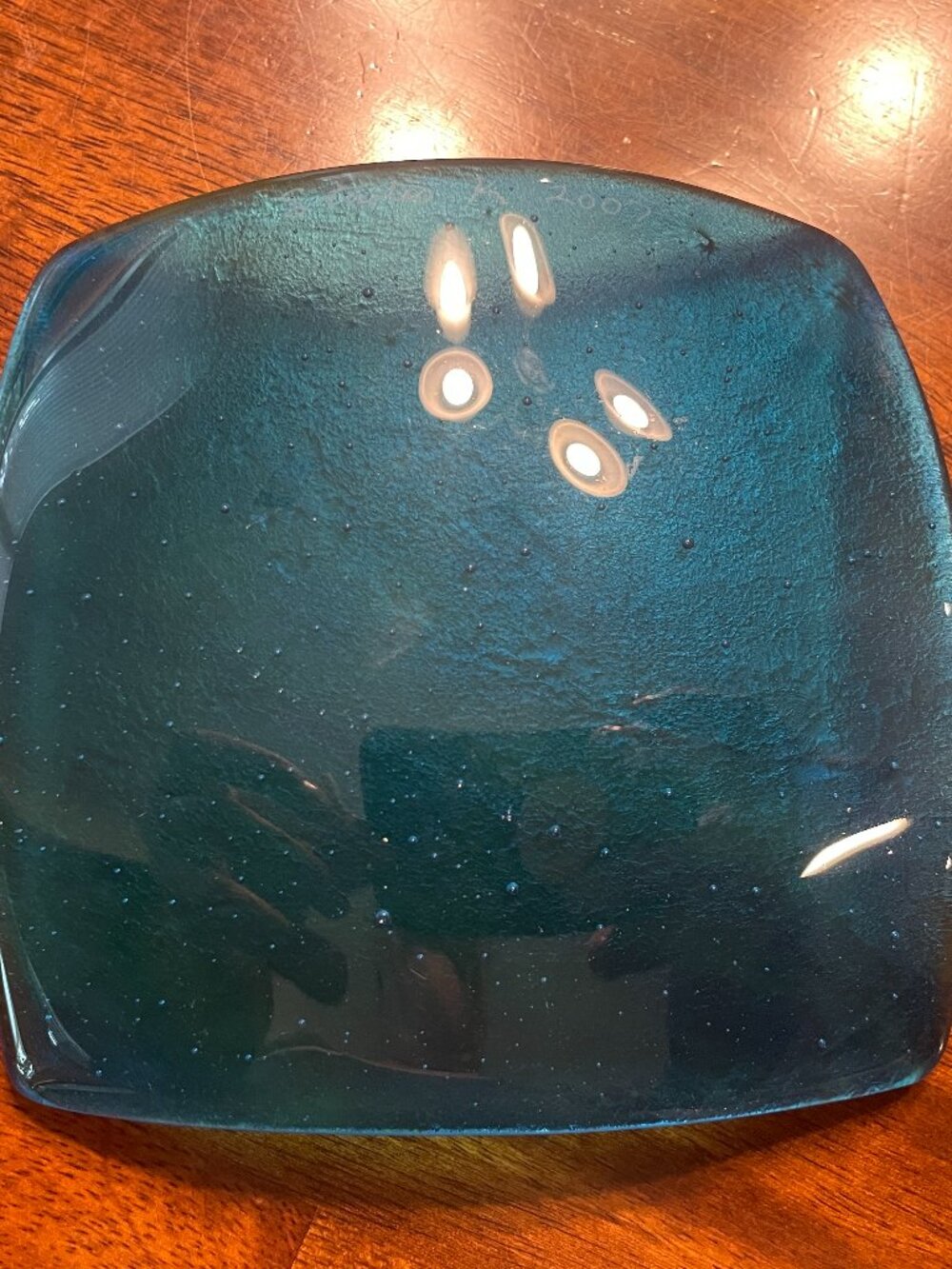 Studio K Signed Aqua Blue Trinket Dish Square 5" Frosted Shimmer Look! - Picture 2 of 4